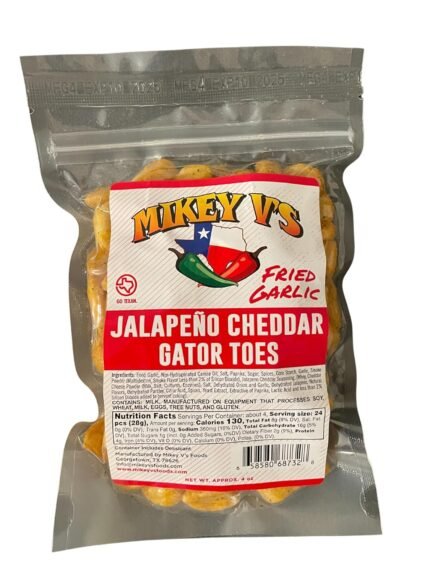 Mikey V's Jalapeno Cheddar "Gator Toes", Deep Fried Garlic Snacks, 3.9oz.